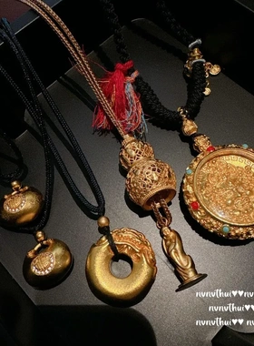 古法金色掐丝錾雕葫芦佛公项链 新中式 八宝瑞祥罗盘雕花吊坠链