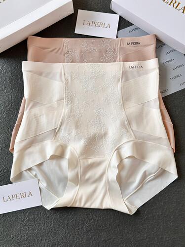 LAP新款高腰蕾丝交叉收腹内裤 无痕裸感不卷边含桑丝底裆三角女内