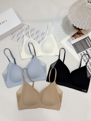 LAP新款简约法式风格网纱拼接裸感文胸 小胸聚拢收副乳三角杯内衣