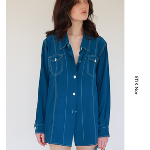 ETIK Nor瑞典海洋蓝灵感90年代复古感慵懒重磅真丝宽松衬衣