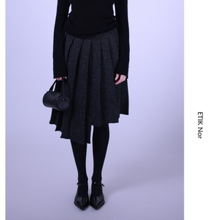 ETIK Nor瑞典羊毛不规则粗花呢百褶半身裙