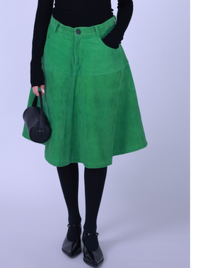 ETIK Nor瑞典绿色麂皮伞系扣半身裙
