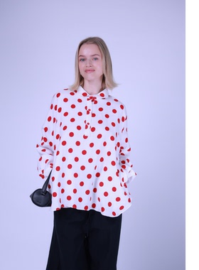 ETIK Nor 瑞典小圆领半襟红色波点宽松廓形衬衫