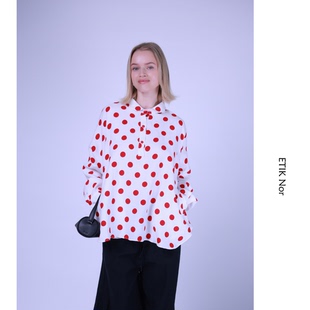 瑞典小圆领半襟红色波点宽松廓形衬衫 ETIK Nor