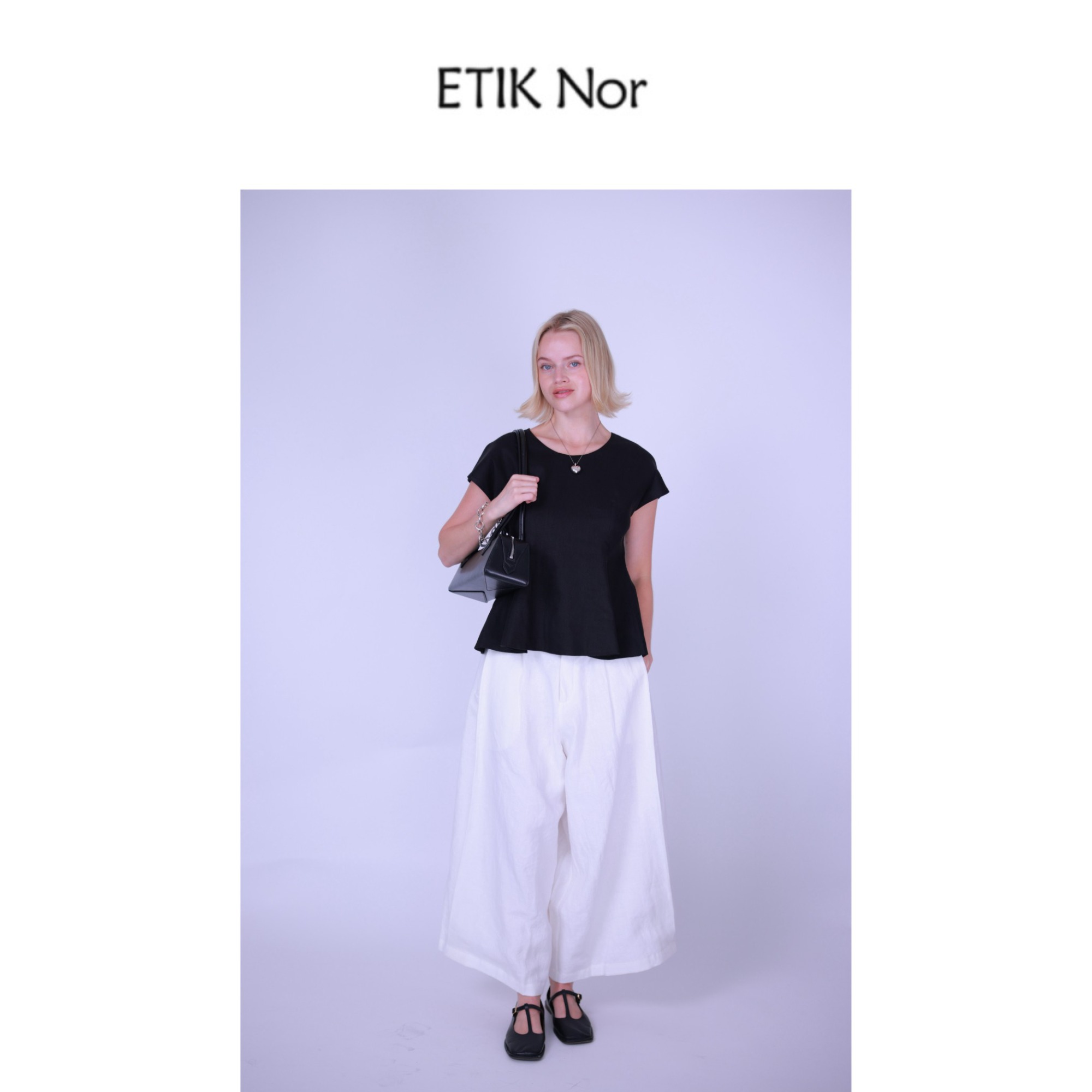 ETIK Nor瑞典短袖裙摆意大利弹力麻上衣