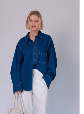 ETIK Nor 瑞典海洋蓝意大利精细棉宽松衬衫