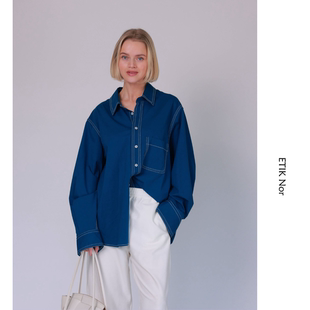 瑞典海洋蓝意大利精细棉宽松衬衫 ETIK Nor
