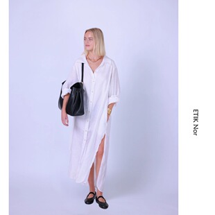 瑞典法国亚麻衬衣连衣裙