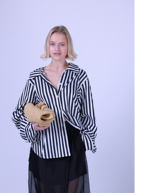 ETIK Nor瑞典春夏新品卡其色条纹衬衣上衣