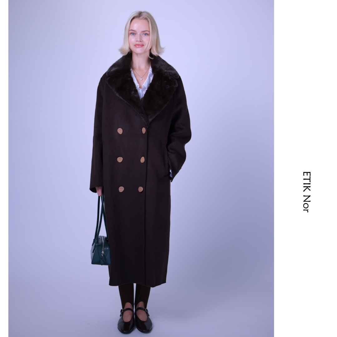 ETIK Nor瑞典羊毛羊绒毛边复古尖领大衣