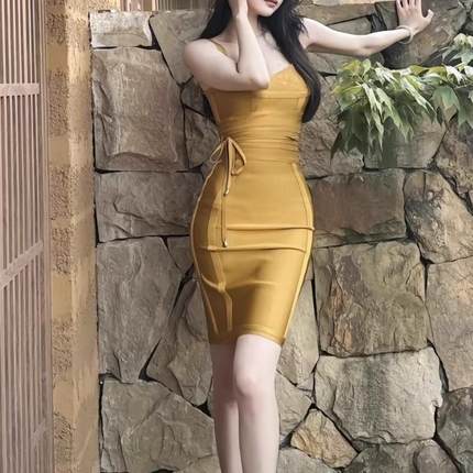欧美针织连衣裙夏2024新款淑女系腰带裙子性感包臀 bandage dress