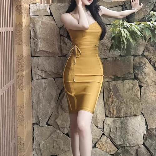 欧美针织连衣裙夏2024新款淑女系腰带裙子性感包臀 bandage dress