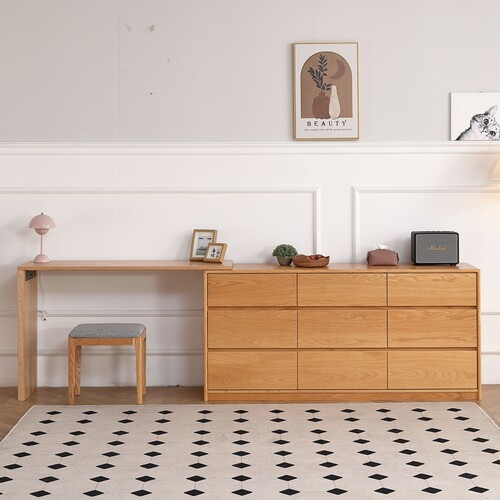 简约现代实木九斗柜一字板组合