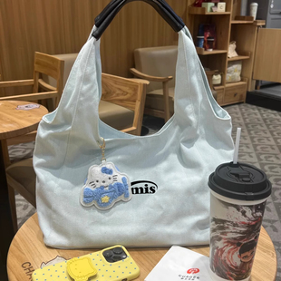 韩代正品emis慵懒风牛仔帆布包女大容量单肩托特包学生通勤腋下包