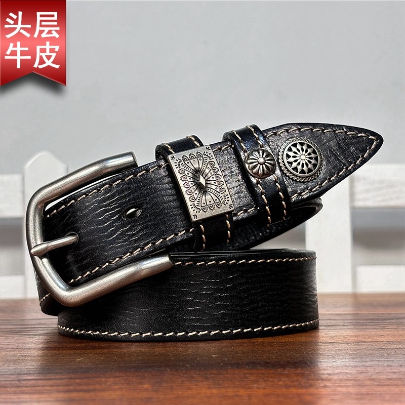 thumbnail for Aishang belt handmade original fashion versatile belt pin buckle leather top layer cowhide young men and women casual decoration
