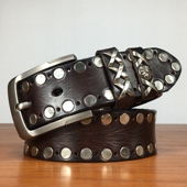 潮流裤 男士 皮带头层牛皮真皮手工腰带铆钉针扣青年时尚 带原创设计