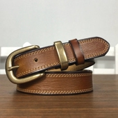 皮带女款 棕色黑色 配牛仔裤 女生腰带头层牛皮铜扣真皮复古简约时尚