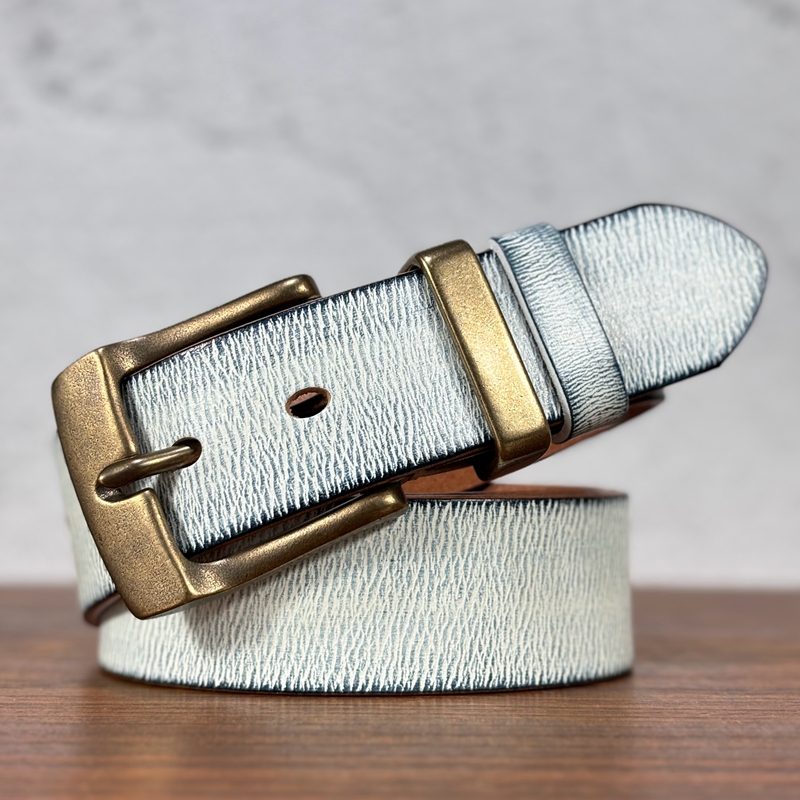 男士女士纯牛皮铜扣小众设计腰带