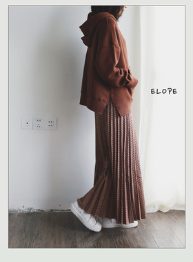 「清」复刻中古款 掺金线交织格纹 纯羊毛百褶半身筒形脚踝长裙