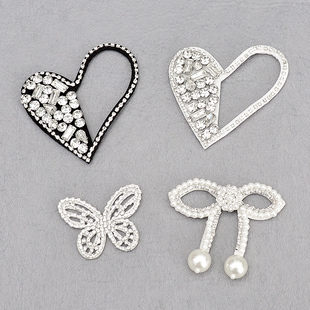 手工钉珠水钻珍珠爱心蝴蝶结布贴时尚 饰贴花破洞补丁贴 百搭衣服装