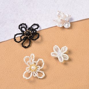 韩版 手工钉珠花朵布贴白色立体小号浪漫贴花水晶服饰DIY补丁辅料