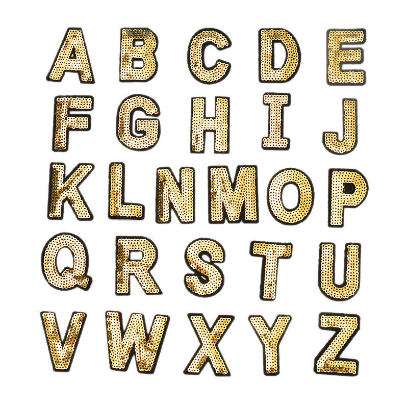 26个英文字母金色亮片刺绣布贴衣服补丁个性时尚服装辅料装饰贴花