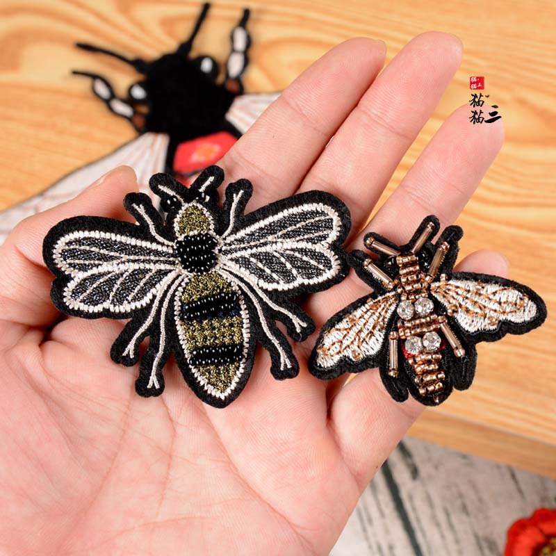 大号精密刺绣蜜蜂布贴玫瑰花服装辅料补丁衣服裤子破洞补贴装饰贴