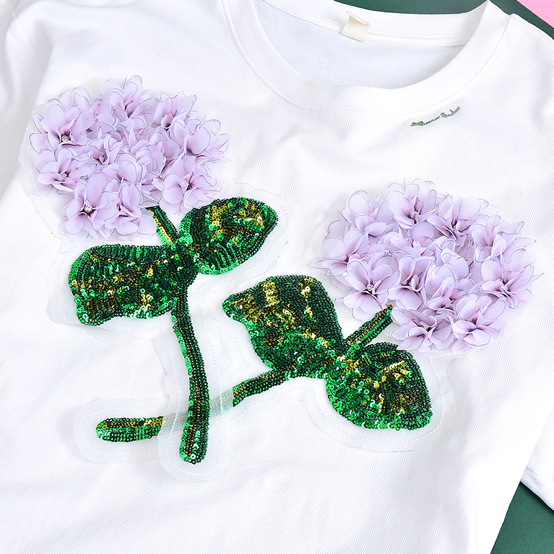 大号手工钉珠夏日网纱刺绣亮片绣球花T恤服装DIY装饰辅料手缝布贴,居家布艺,布贴,淘宝优惠券,粉丝福利购,淘宝优惠卷