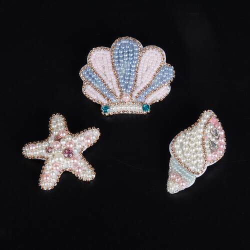 重手工珍珠海洋海星海螺贝壳布贴