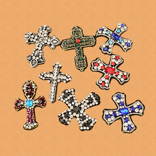 饰辅料补丁手缝贴 帽装 立体手工钉珠水钻十字架刺绣布贴DIY服装 鞋