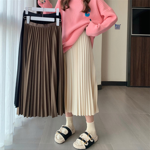 Real price basic style versatile drape full pleated skirt pleated skirt solid color elastic skirt