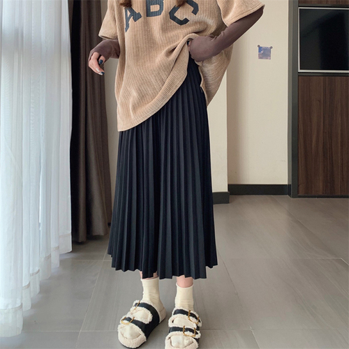 Real price basic style versatile drape full pleated skirt pleated skirt solid color elastic skirt