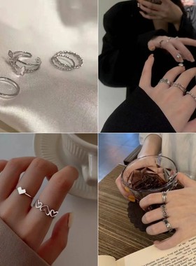 ins冷淡风戒指女小众设计感组合套戒甜酷简约开口个性关节指环潮