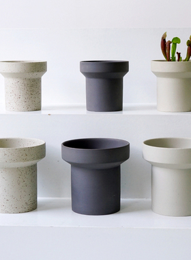 北欧侘寂风陶瓷彩叶芋花盆黑色蝴蝶兰高脚兰花多肉植物陶土套盆小