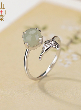 山予棠和田玉晴水玉银饰S925纯银鱼尾圆珠时尚设计感戒指热销爆款
