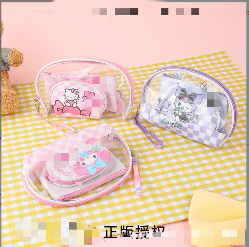 正版可爱少女防水PVC多用途三件套收纳洗漱化妆包钱包