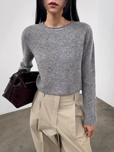 韩国代东大门 lamagie25秋款卷边领小设计师款短款小衫针织衫毛衣