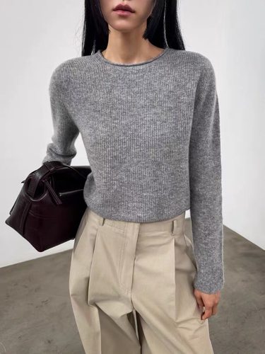 韩国代东大门 lamagie25秋款卷边领小设计师款短款小衫针织衫毛衣