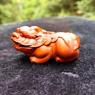 仿古黄杨木雕招财貔貅随身文玩手把件红豆杉原木雕刻工艺品摆件