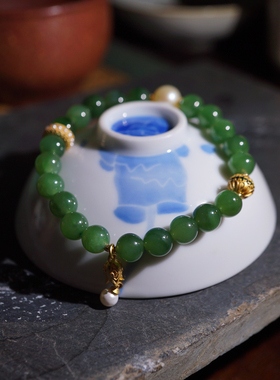 【一物一图】8mm老坑和田玉碧玉 单圈手串～16手围