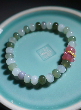 【春天的颜色】8*6.5mm和田玉算盘珠单圈手串～17手围