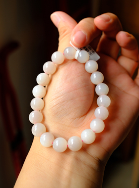 【一物一图】9.6mm和田玉藕粉单圈手串～15.5手围