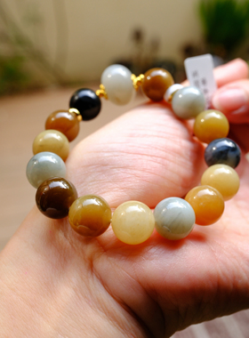 【一物一图】11.8mm新疆和田玉楼兰配色多宝串～15手围