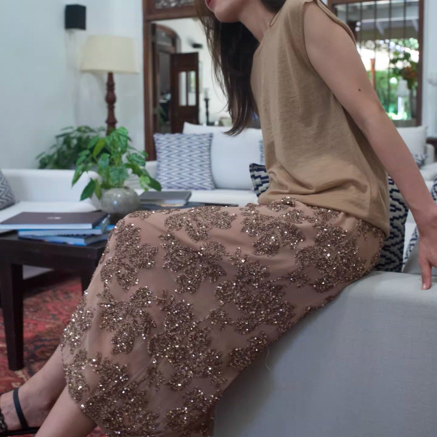 【TTDP】天天家复古华丽重工珠片绣花亮片松紧腰后开叉半裙11188,女装/女士精品,半身裙,淘宝优惠券,粉丝福利购,淘宝优惠卷