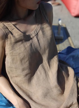 【TTDP】天天家法式复古慵懒风气质亚麻背心夏日凉爽穿搭单品0462