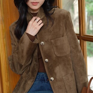 【TTDP】天天家轻奢小立领皮衣复古风进口纯种羊反绒皮外套10137