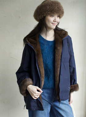 【TTDP】天天家双面穿系列水貂皮草派克服皮毛一体连帽外套O1035
