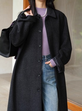 【TTDP】天天家秘鲁羊驼小翻领长款毛呢大衣经典气质外套长10125