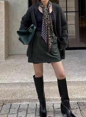 【TTDP】天天家复古绵羊皮裙时髦简约A字廓形松紧腰短半裙女09136