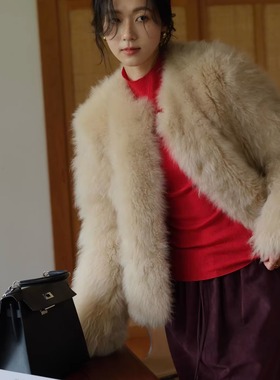 【TTDP】天天家轻奢系列冰草色皮草外套进口山羊绒皮毛一体10144